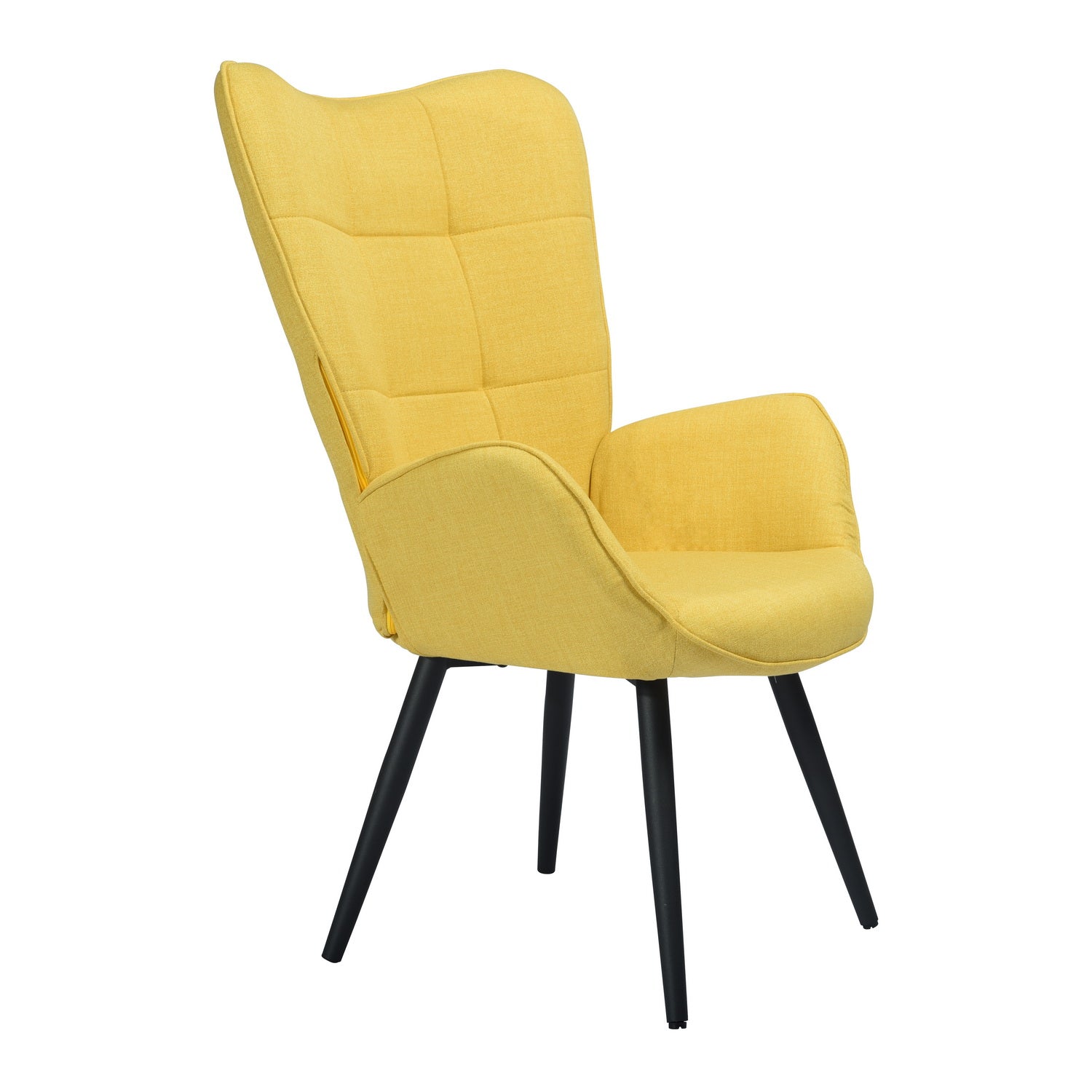 Scandinavian armchair with armrests in yellow fabric with stitching - bogdan