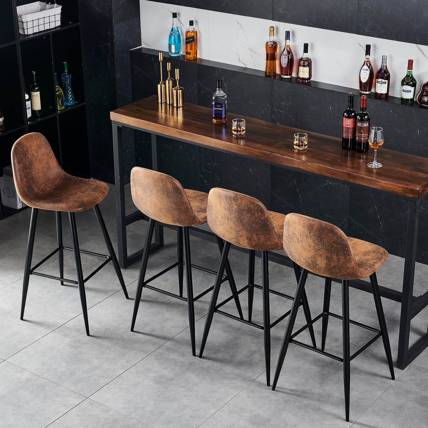 Lot de 4 tabourets de bar industriels avec dossier en suédine - CHARLTON BAR