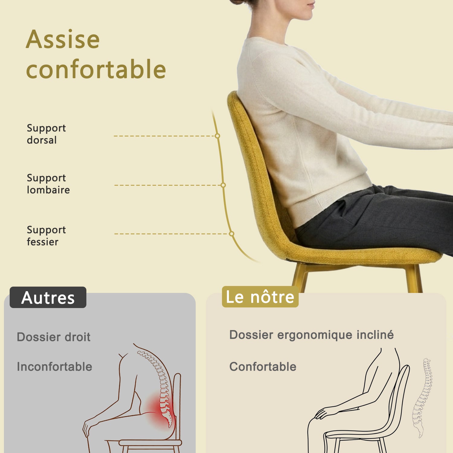 Ensemble de salle à manger de style scandinave comprenant une table ronde en chêne et 4 chaises jaune