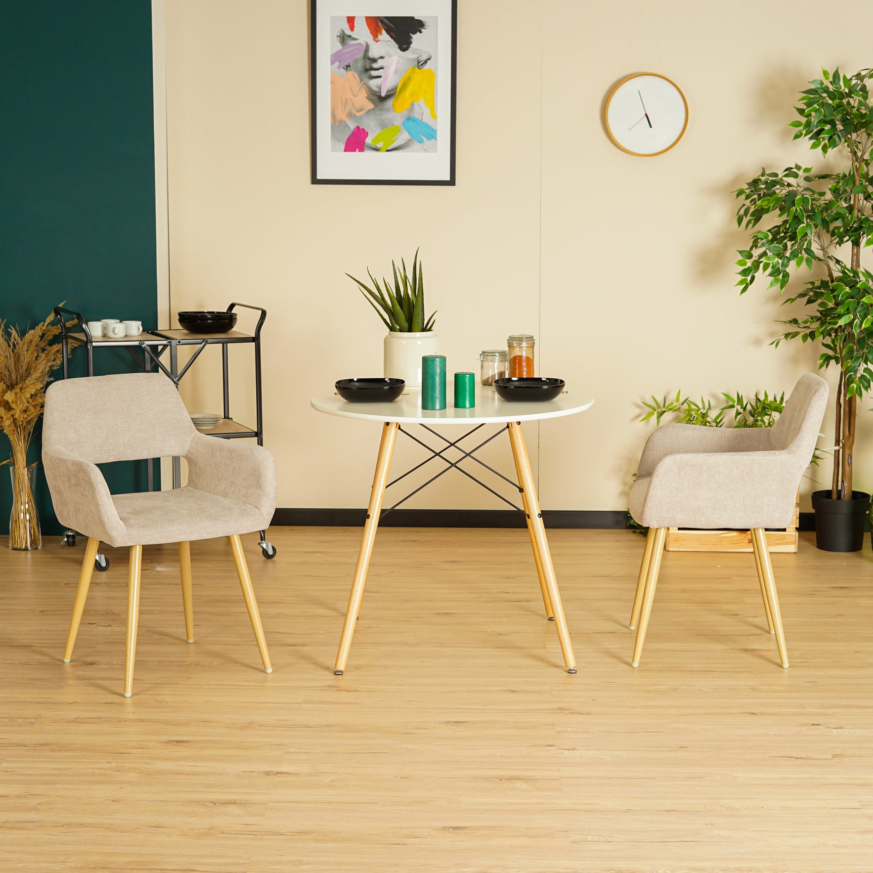 Lot de 2 fauteuils de salle à manger scandinaves avec accoudoirs en tissu beige - CROMWELL