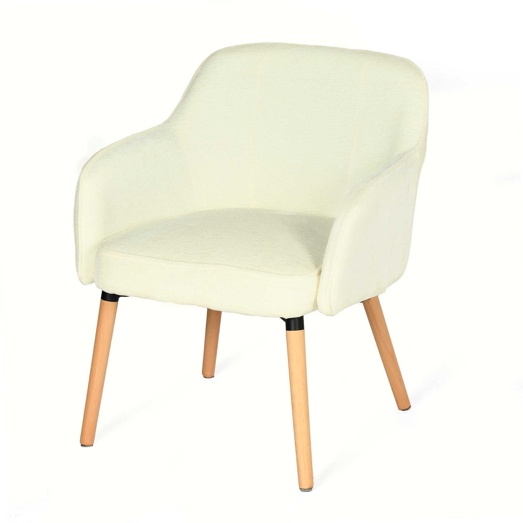 Fauteuil scandinave relax en tissu chenille crème avec accoudoirs et pieds en bois âââââââ€?MARRIAM