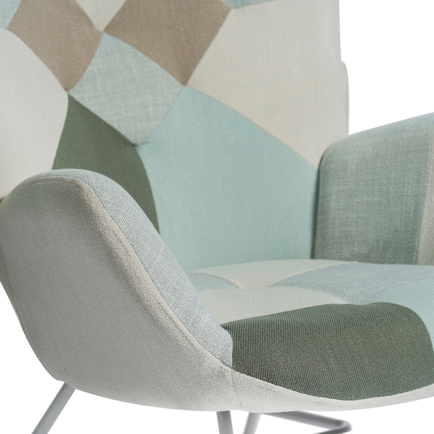 Skandinavischer Stillensessel mit Armlehnen im Aqua gepolsterten Patchwork -Stoff - Epping