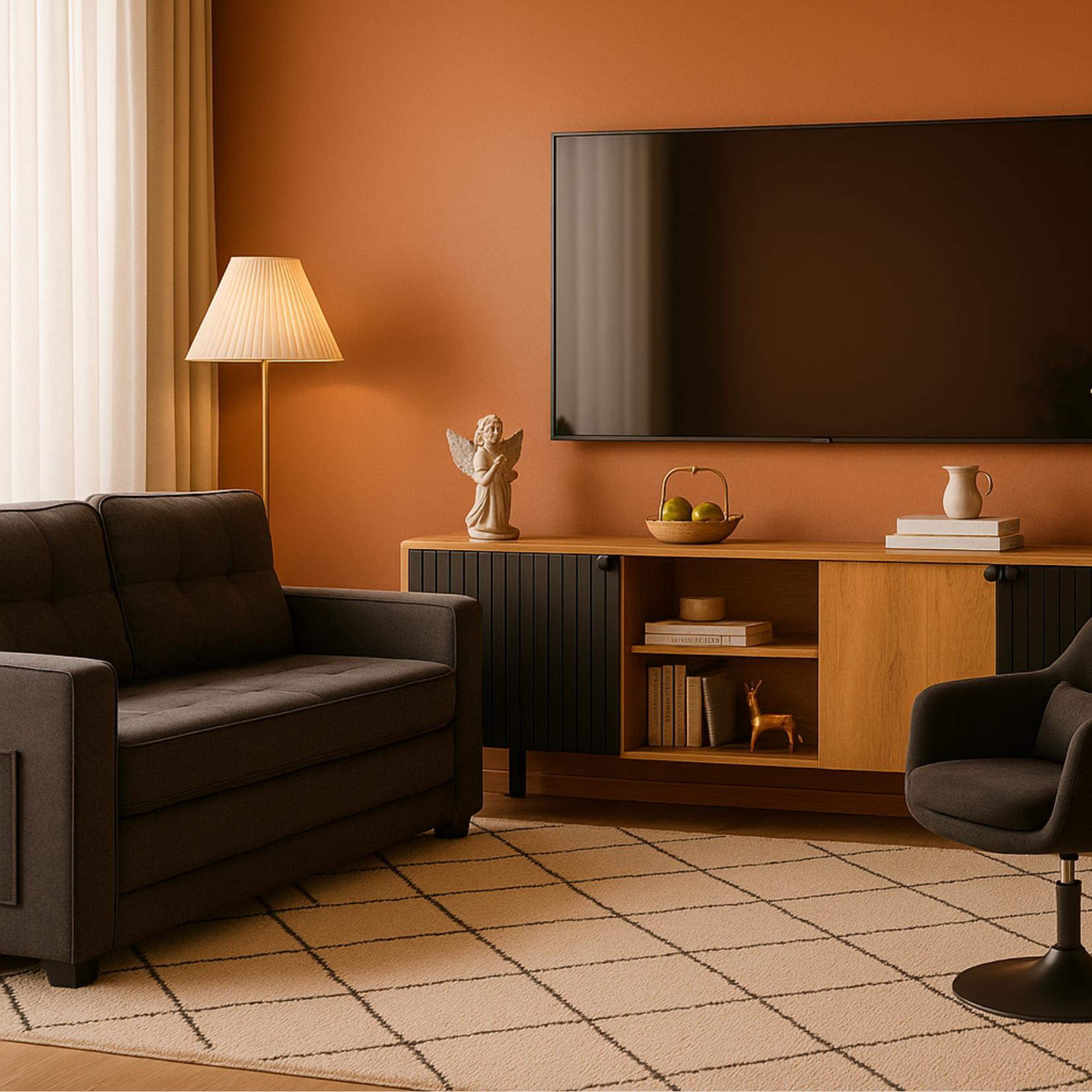 2-Sitzer-Schlafsofa aus dunkelgrauem Stoff mit Seitentaschen, modernes Schlafsofa
