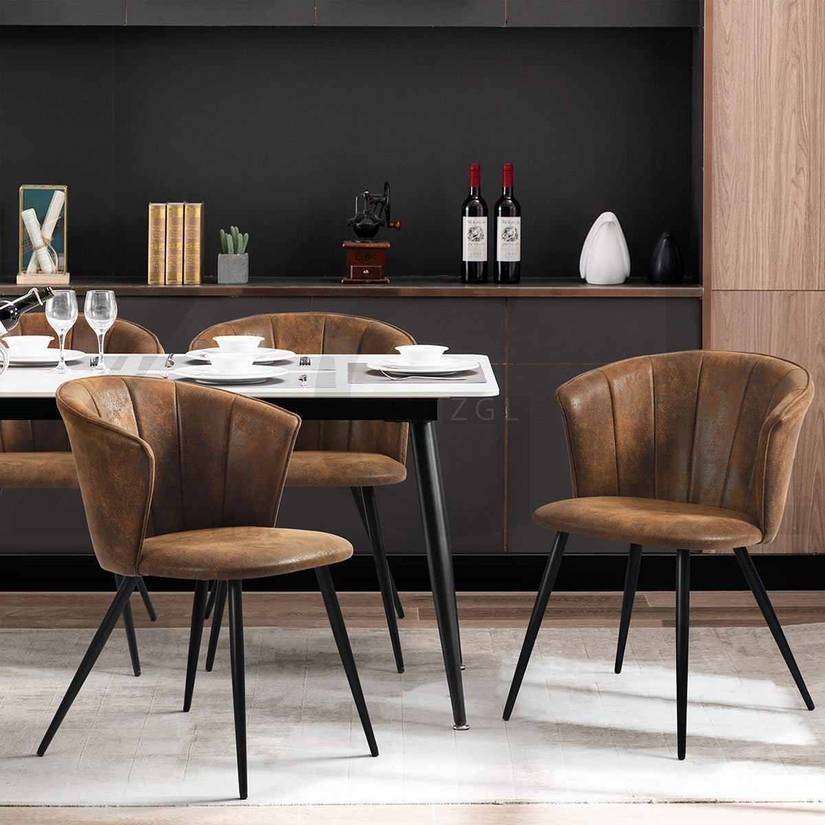 Set of 6 industrial dining room armchairs with suede armrests - DONCIC