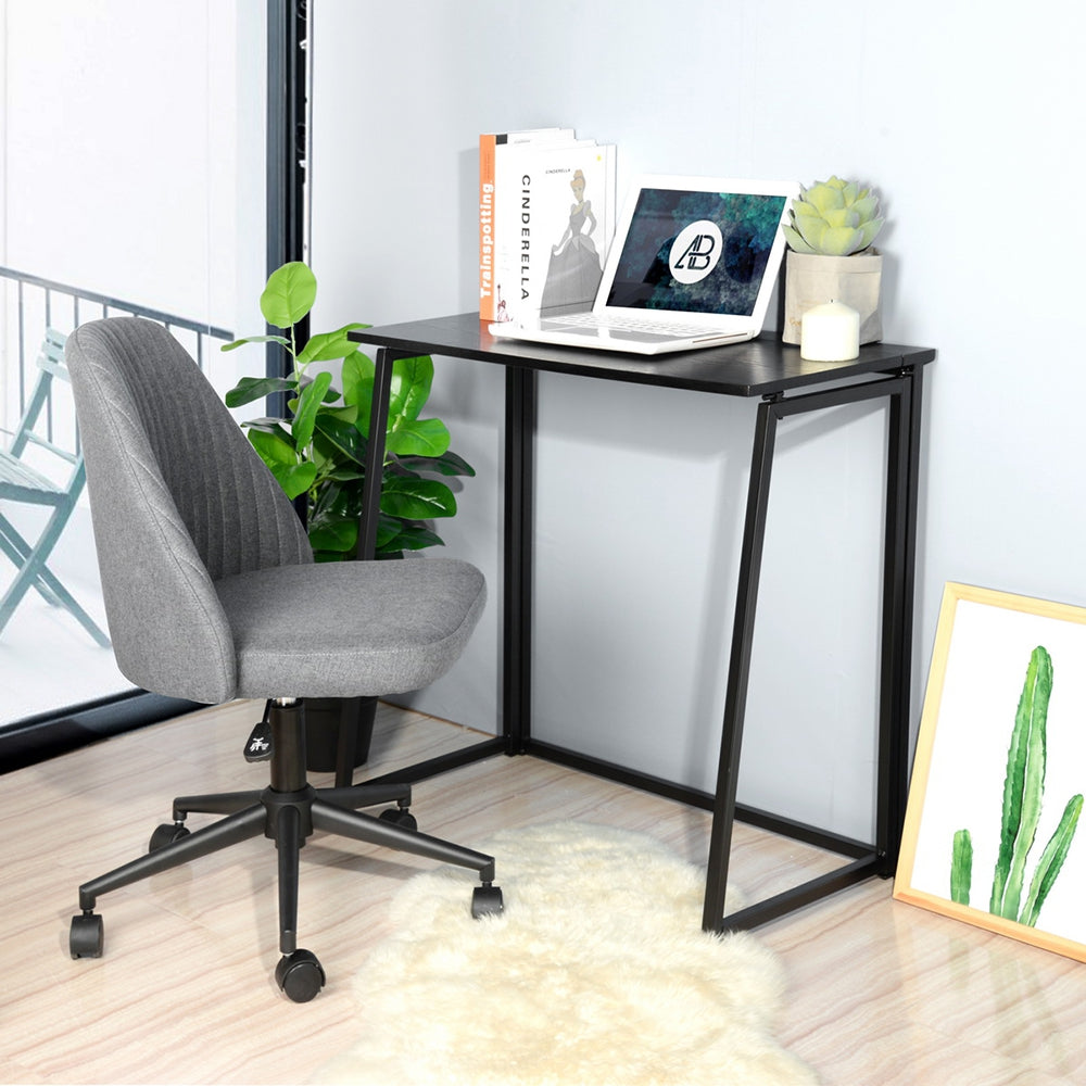 Bureau/table d'ordinateur industriel pliable en bois et en métal noir - ASCOLI