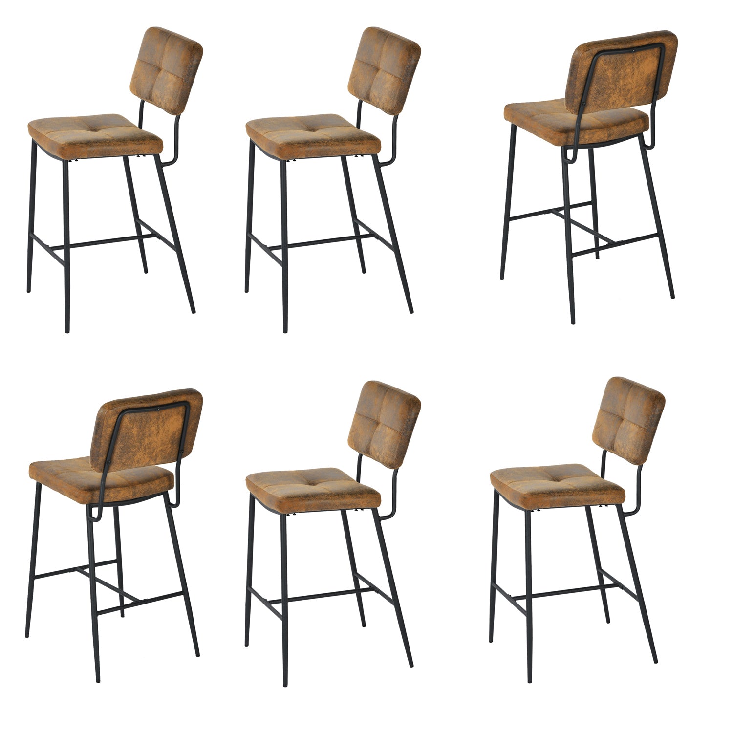 Lot de 6 tabourets de bar industriels avec dossier en suédine - INDEPENDENCE BAR