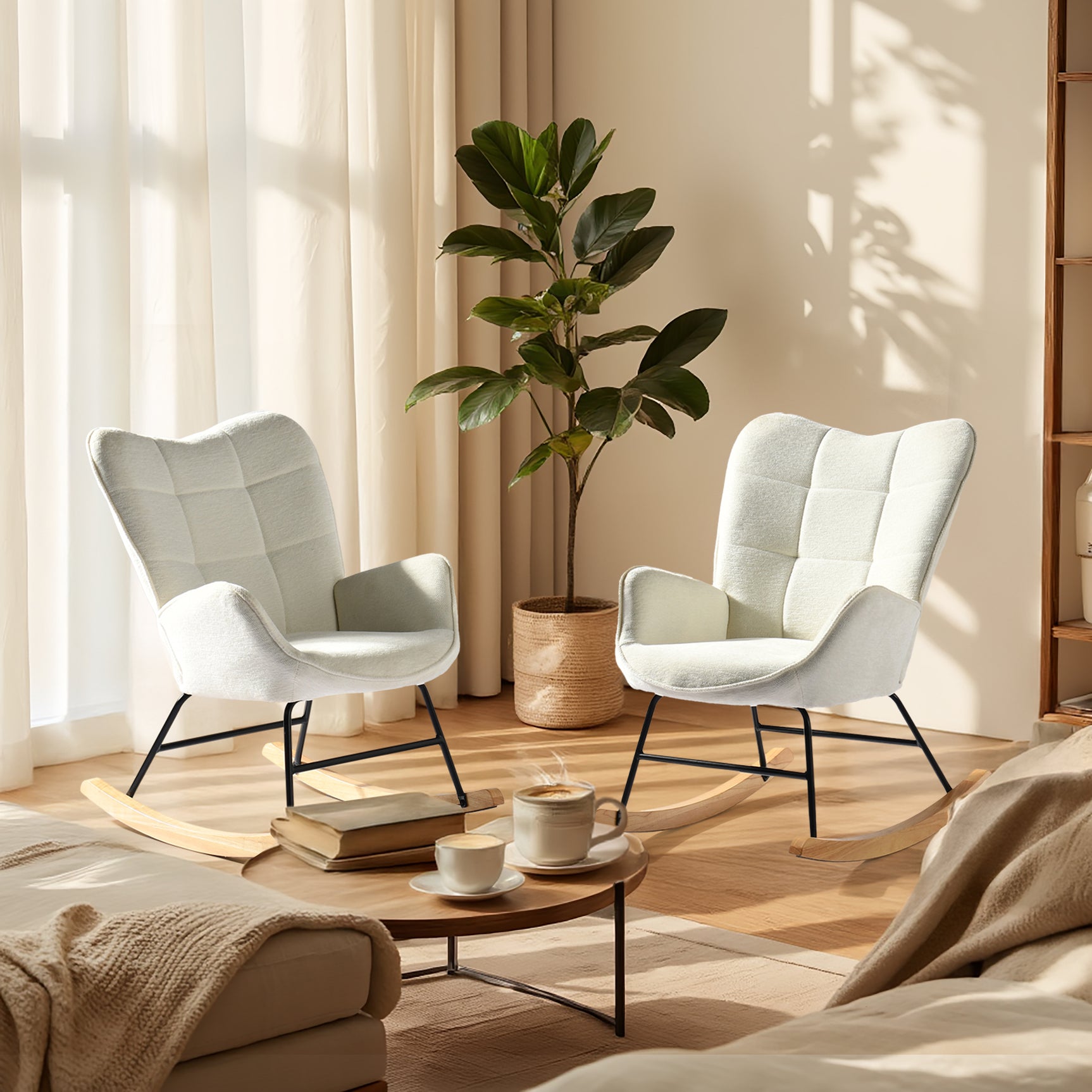 Scandinavian breastfeeding armchair with armrests in white caterpillars with stitching - kanas