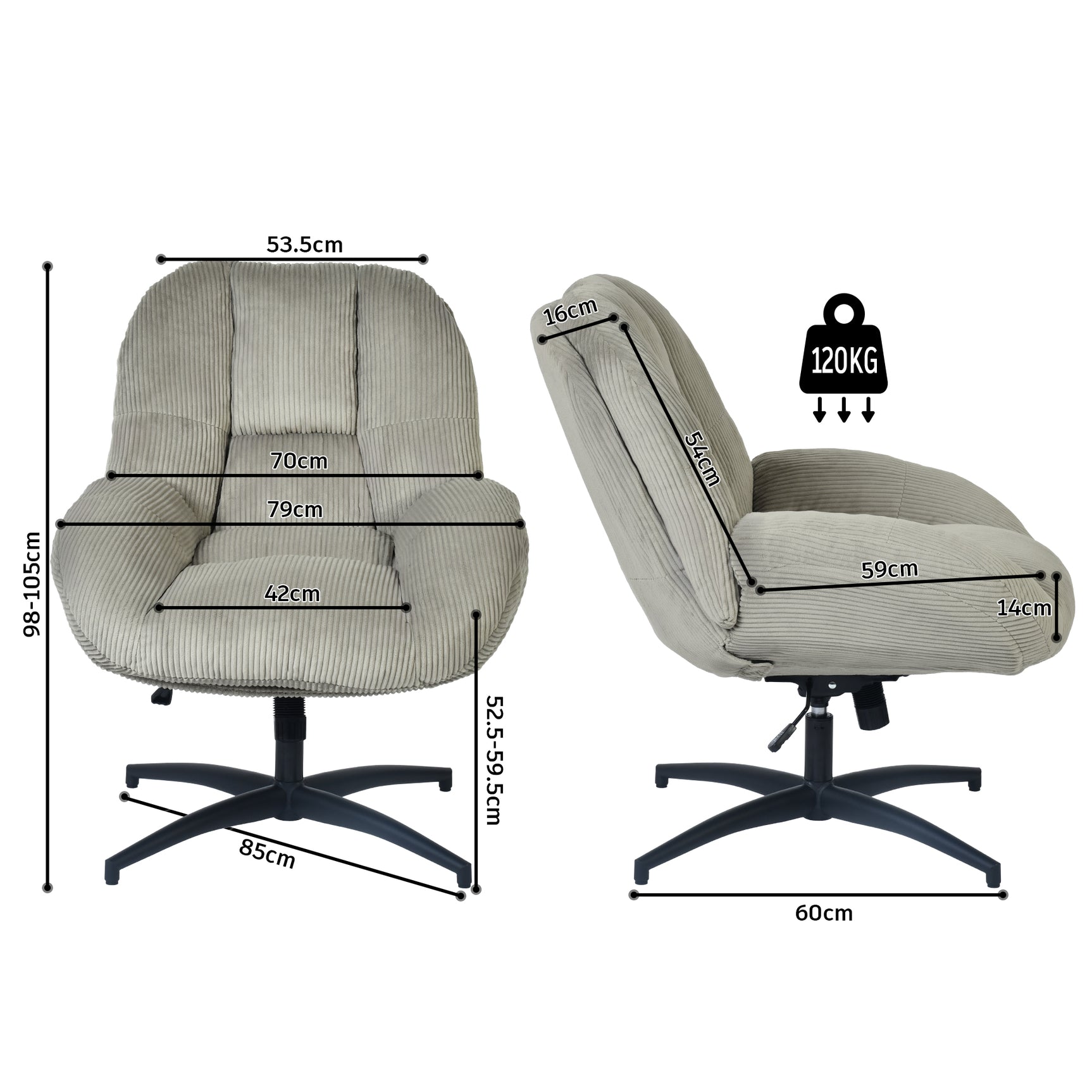 Einstellbare ergonomische Büro -Sessel mit Stoff Armlehnen weiße Schleife - Thomasina