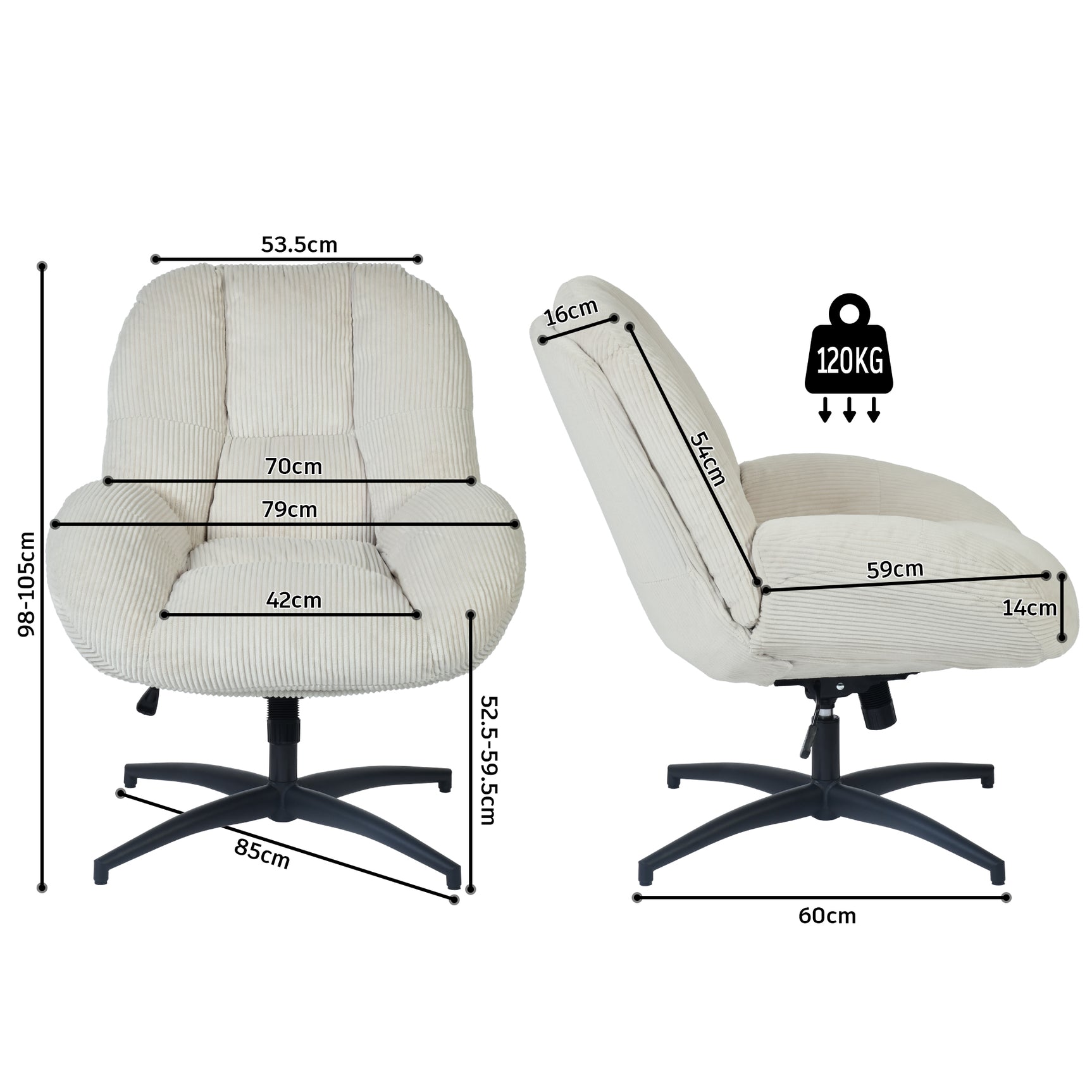 Einstellbare ergonomische Büro -Sessel mit Stoff Armlehnen weiße Schleife - Thomasina