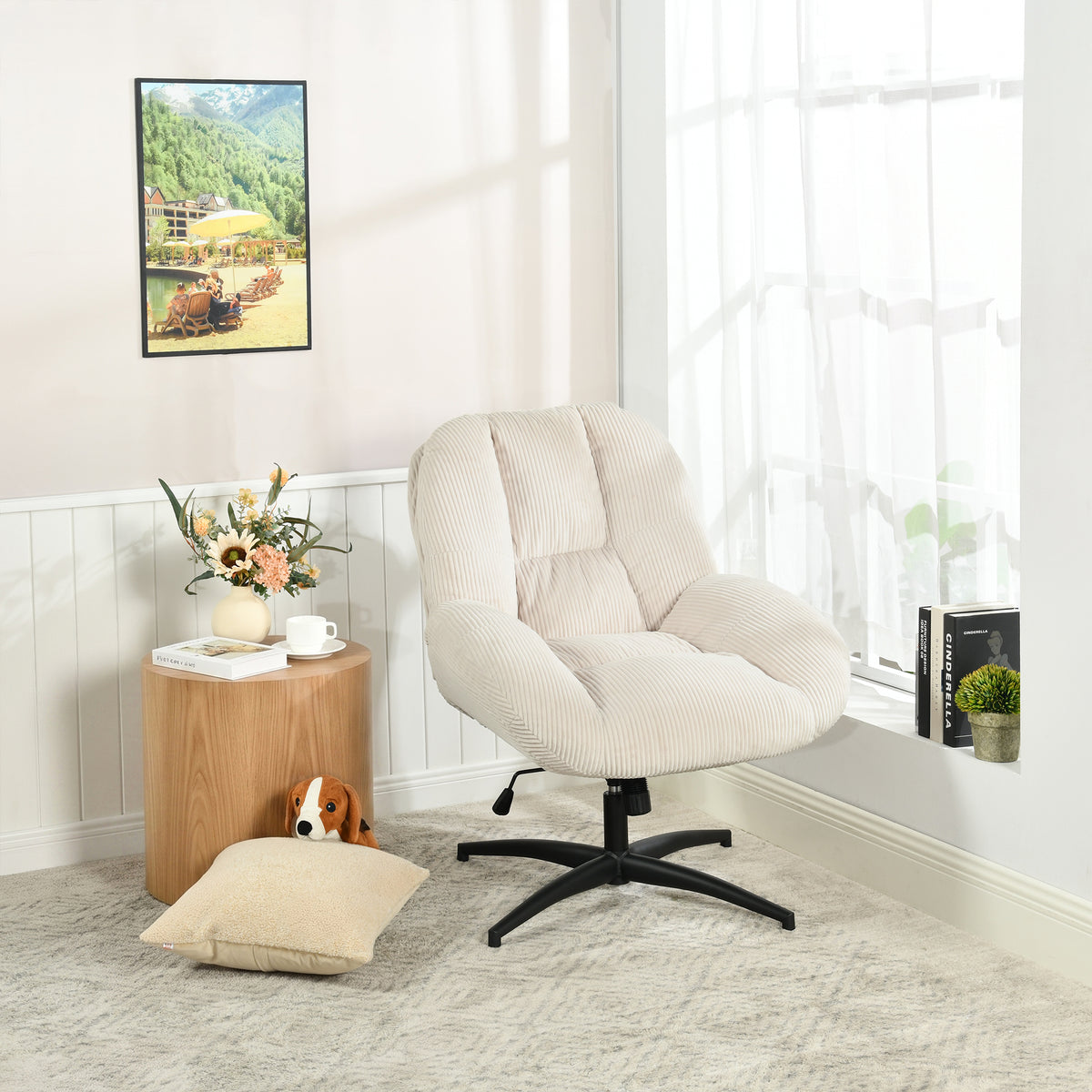 Einstellbare ergonomische Büro -Sessel mit Stoff Armlehnen weiße Schleife - Thomasina