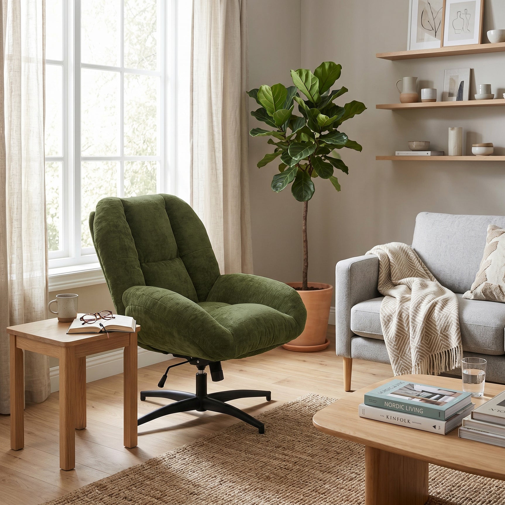 Einstellbare ergonomische Büro -Sessel mit Stoff Armlehnen weiße Schleife - Thomasina
