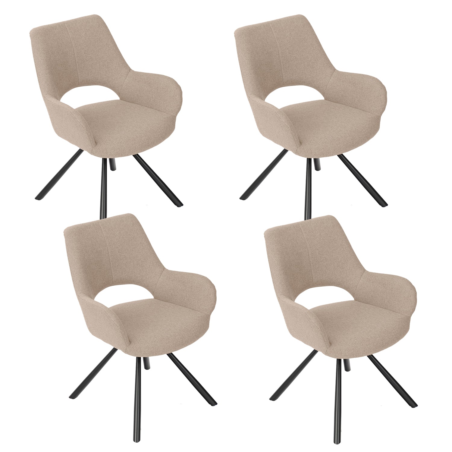 Lot de 4 chaises de salle à manger scandinaves avec accoudoirs en tissu beige - BETH