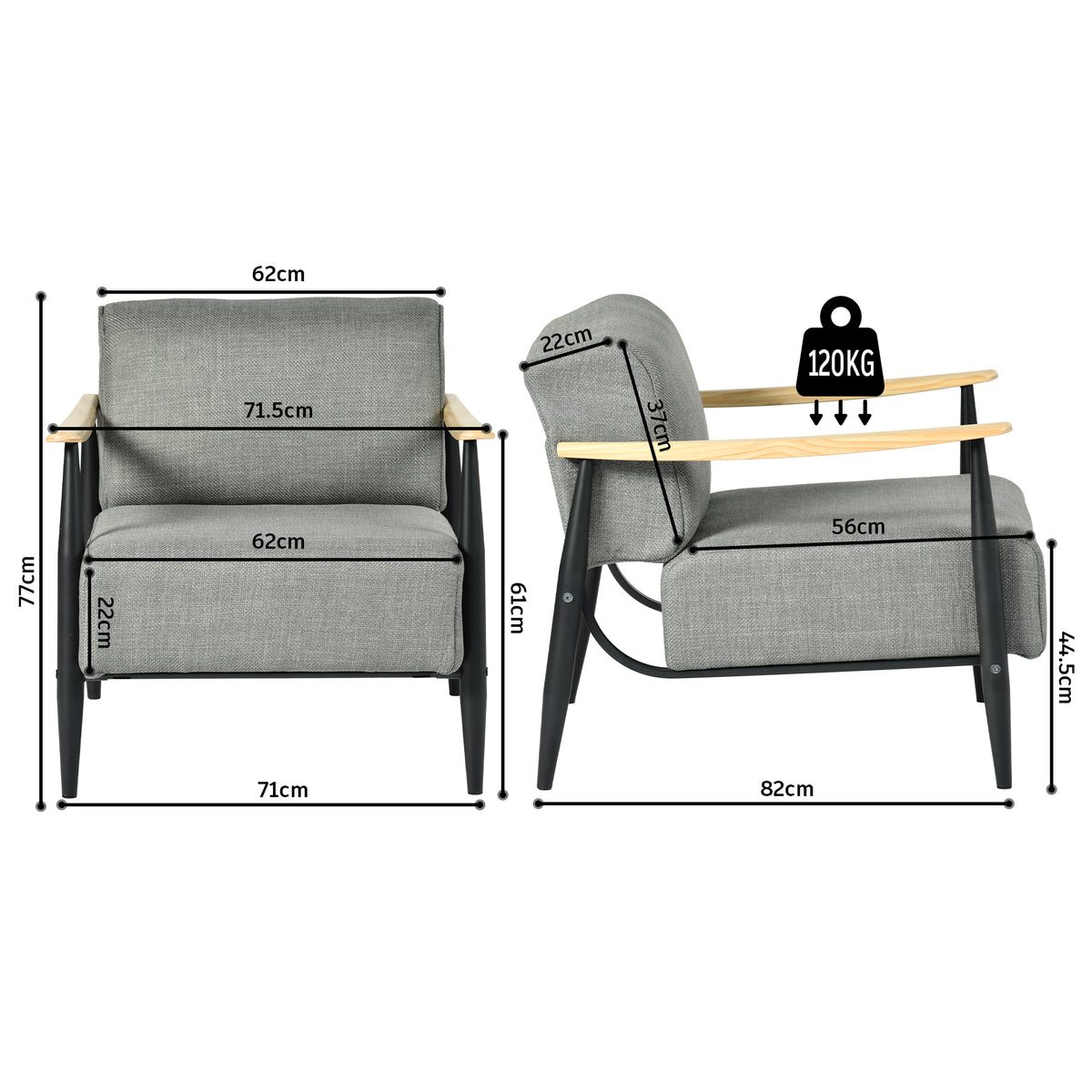 Fauteuil en tissu gris - MOLICA