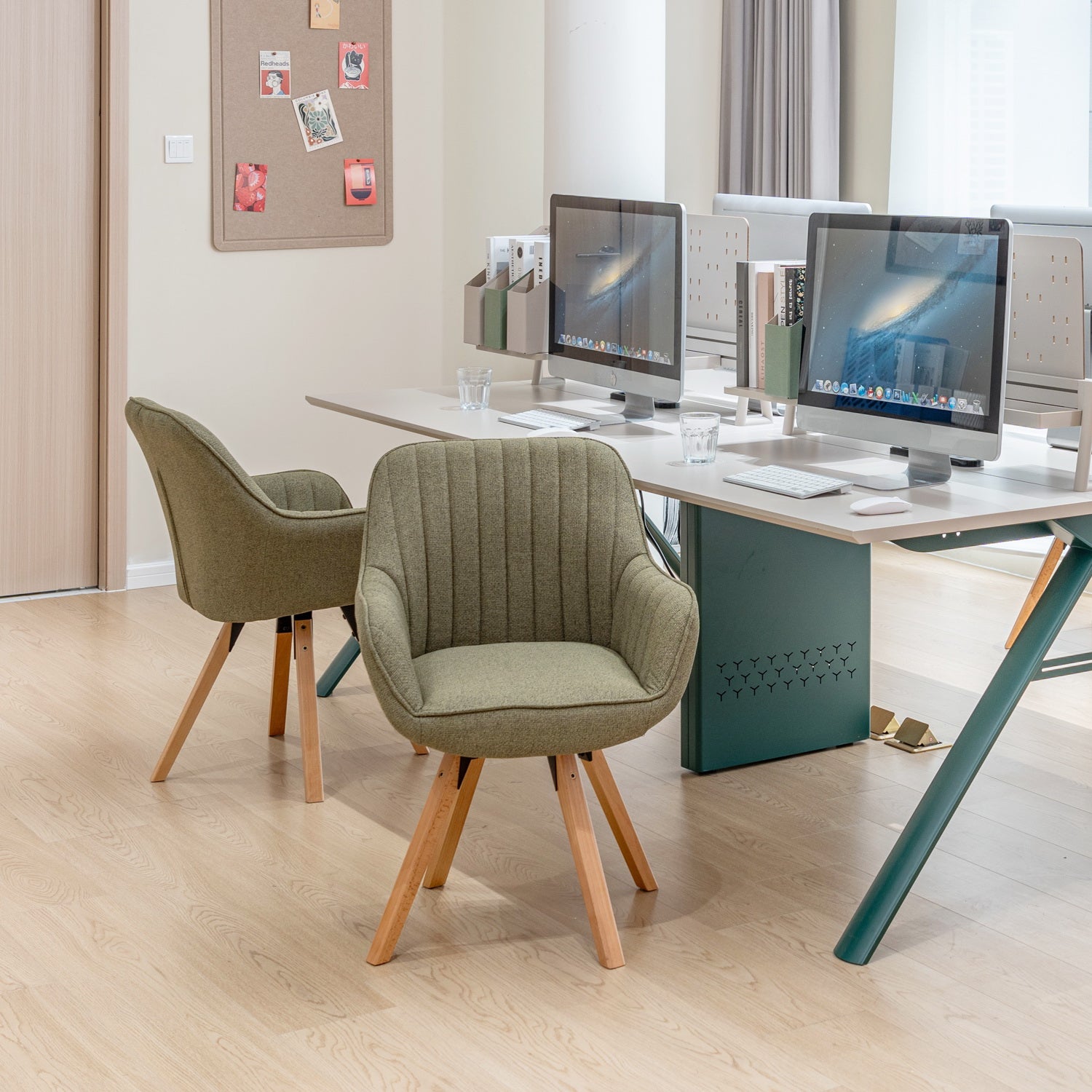 Comfortable dining room chair in green fabric with 360° swivel - CARSON FABRIC GREEN