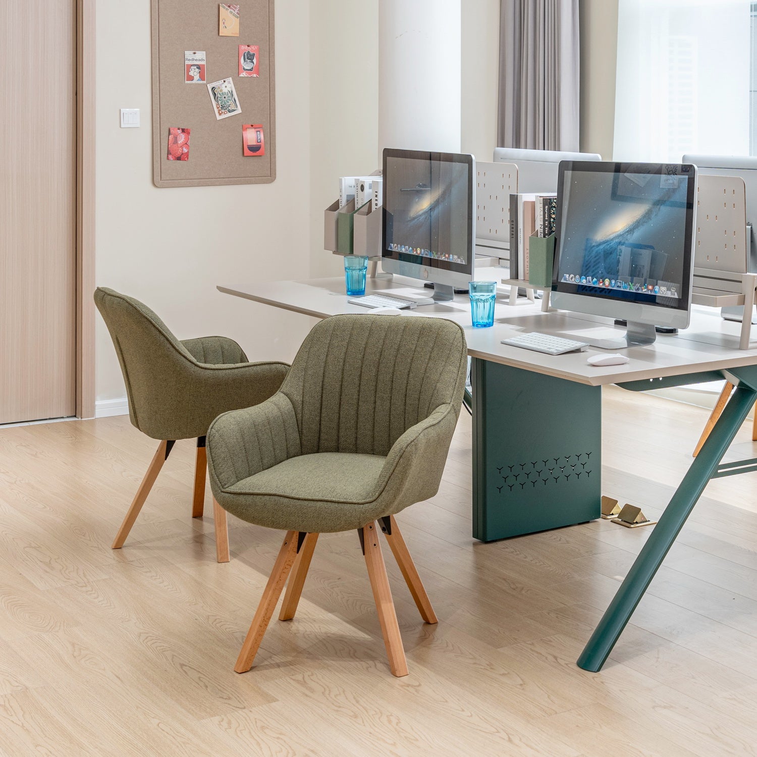 Lot de 6 chaises de salle à manger confortables en tissu vert pivotantes 360° - CARSON FABRIC GREEN 6PCS