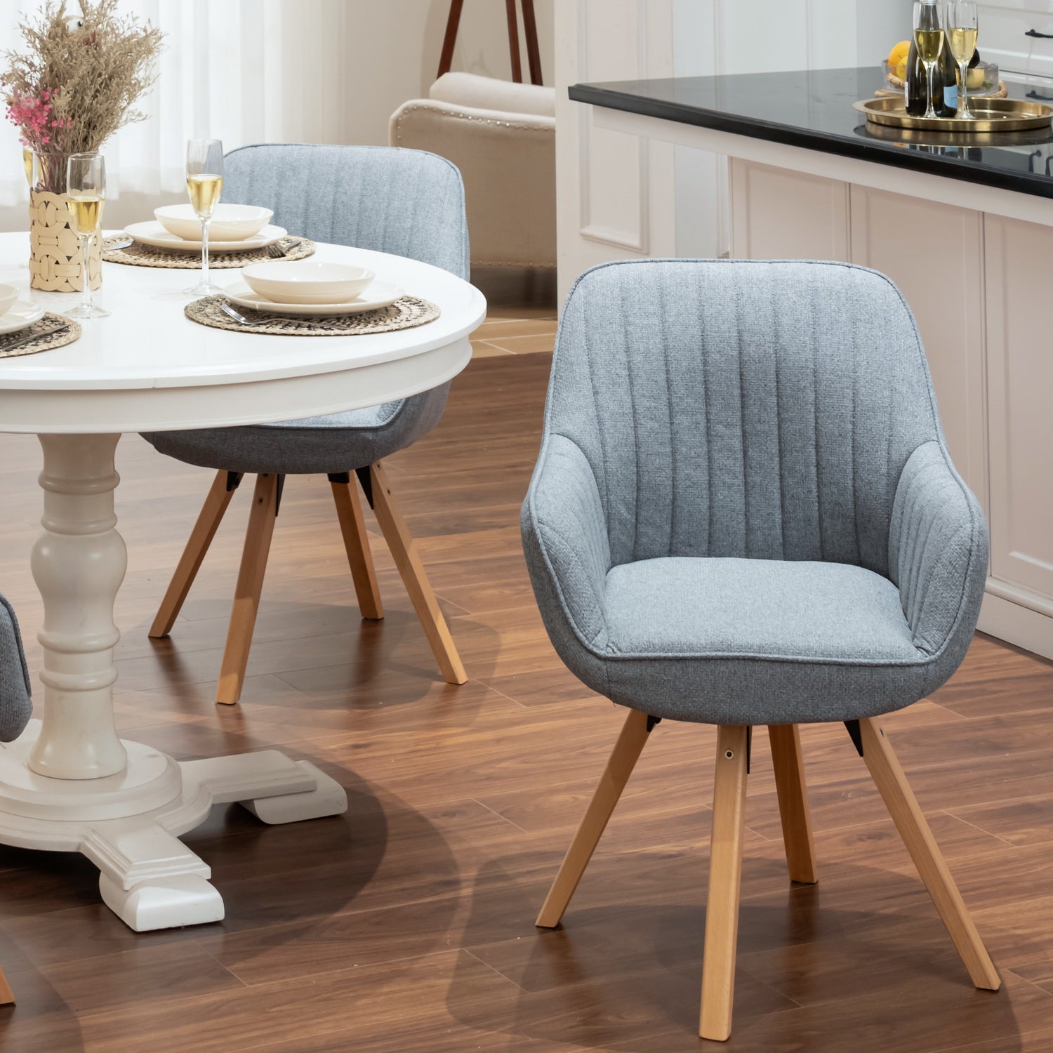 Chaise de salle à manger confortables en tissu gris pivotantes 360° - CARSON FABRIC GREY