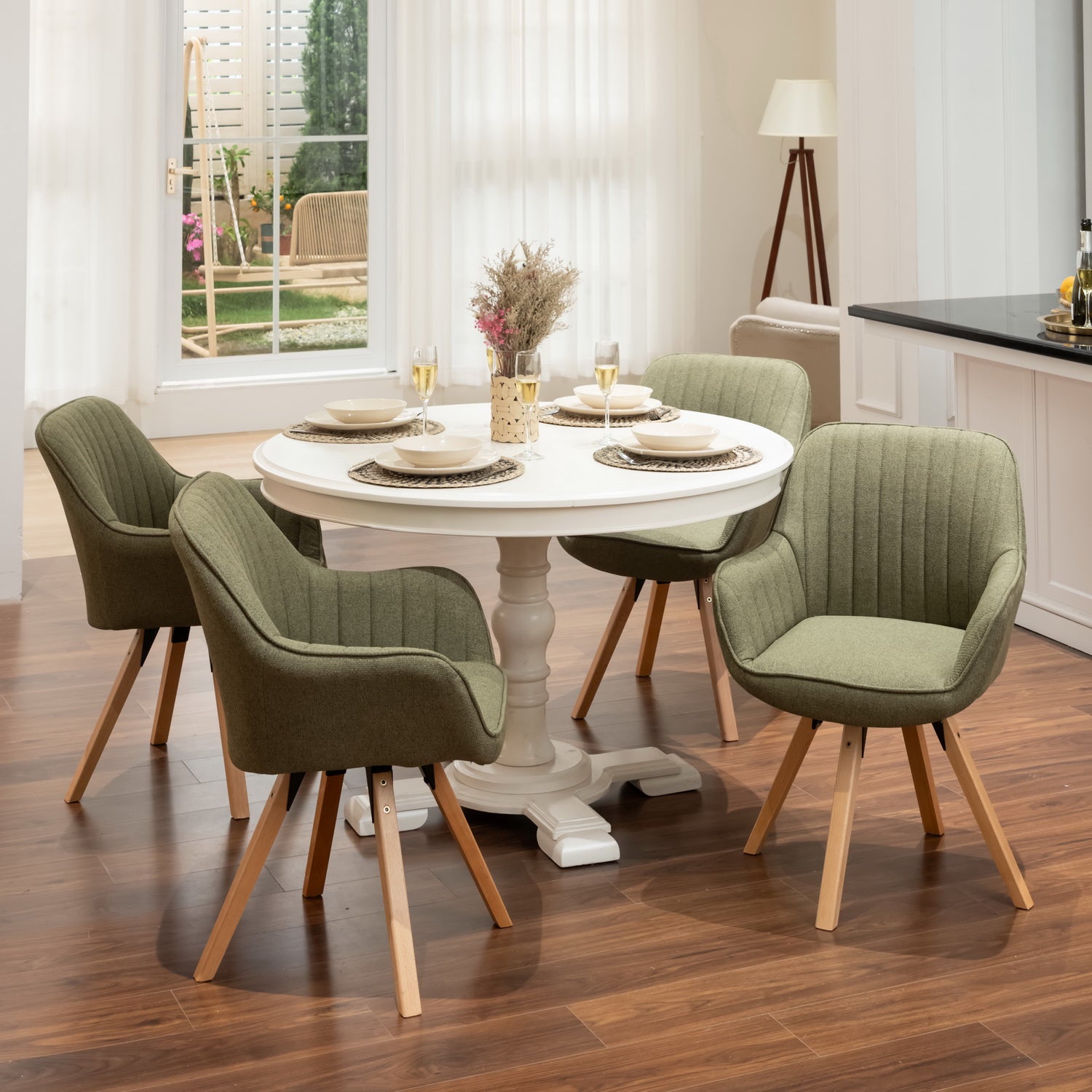 Lot de 6 chaises de salle à manger confortables en tissu vert pivotantes 360° - CARSON FABRIC GREEN 6PCS