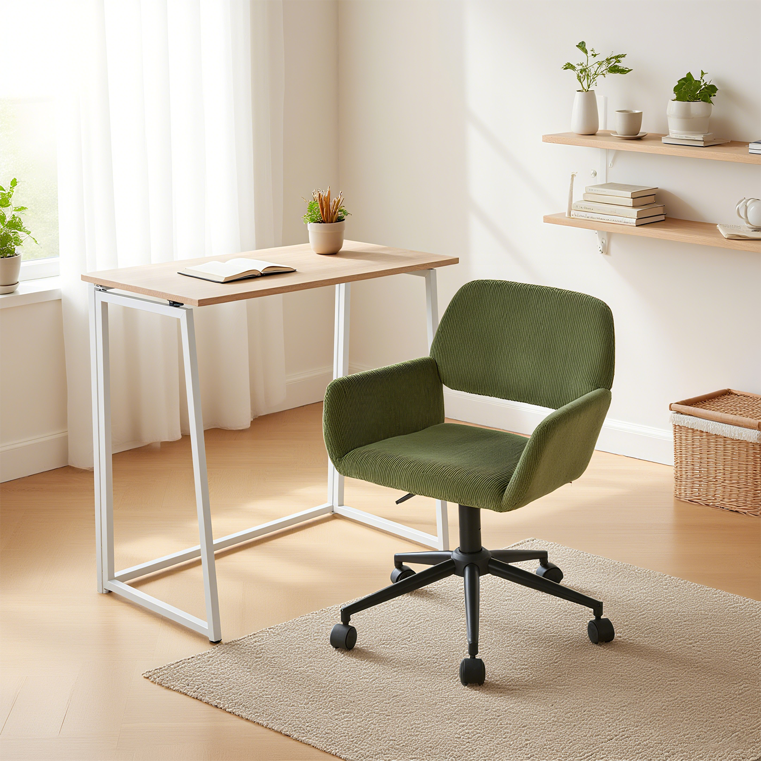 Ensemble bureau pliable et fauteuil de bureau en velours côtelé vert olive - ASCOLI & ROSS