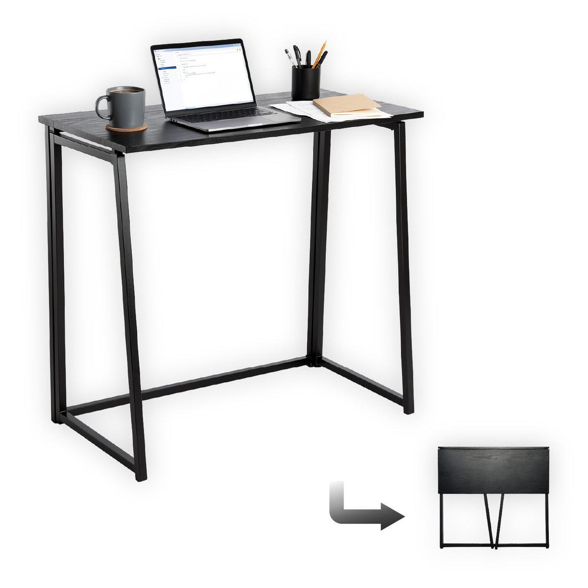 Faltbarer industrieller Desktop in Holz und Black Metall - Ascoli