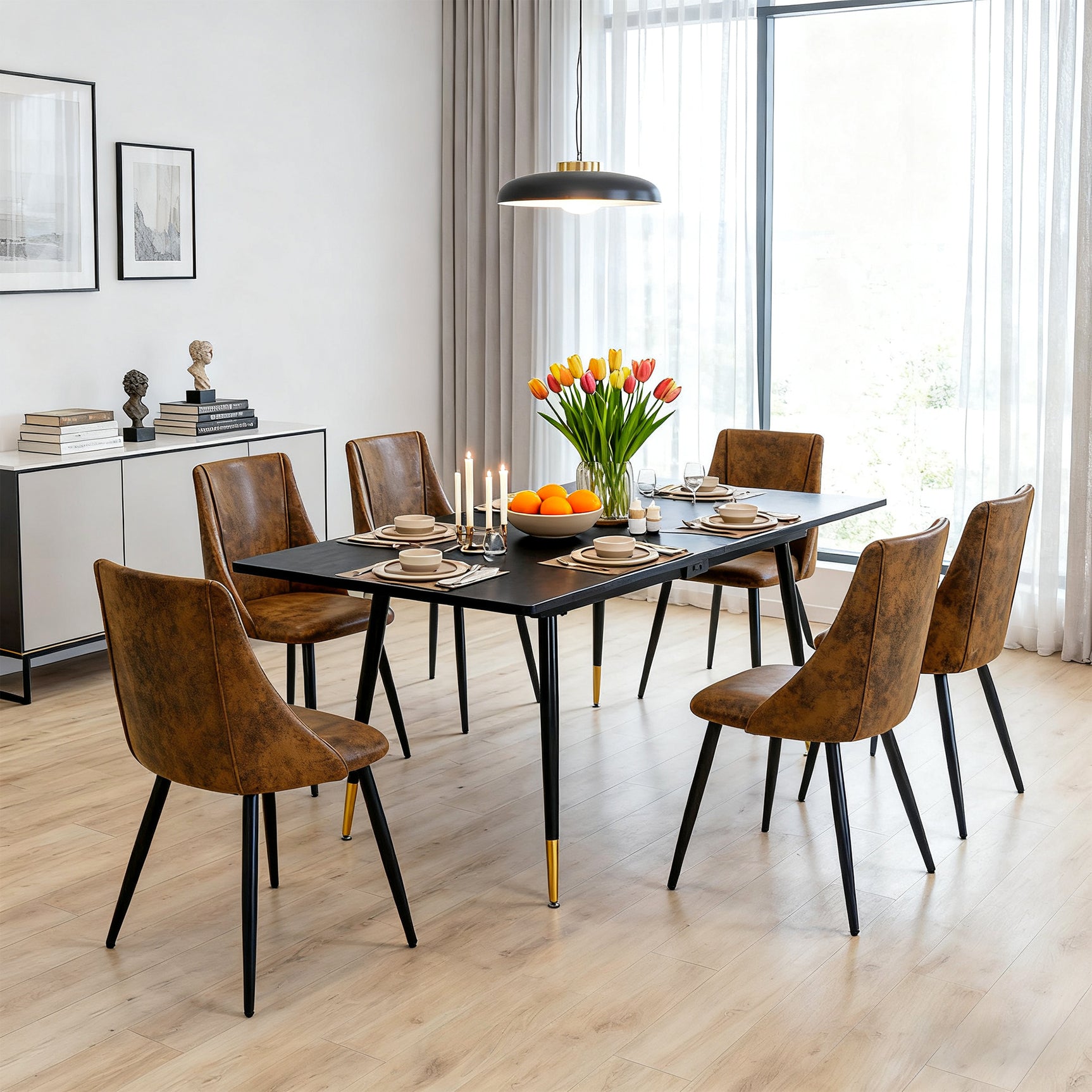 Lot de 6 chaises de salle à manger industrielles en suédine - SMEG