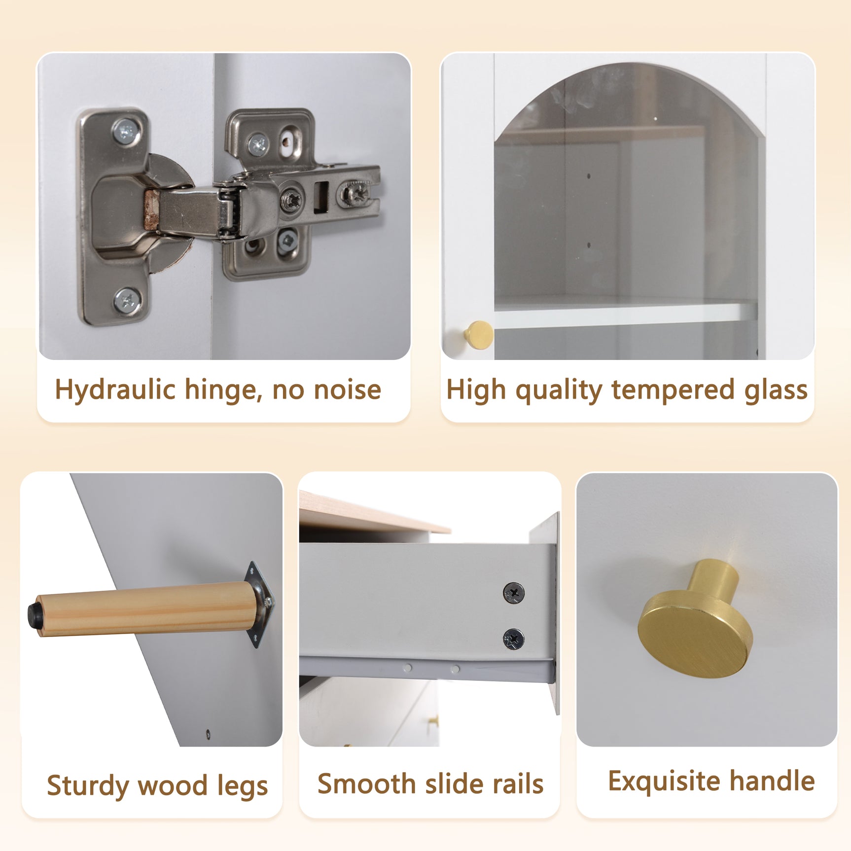 Weißes und natürliches Holzbuffet mit 3 Schubladen und 3 angepasste Tür in temperiertem Glas, großer eleganter Stauraum