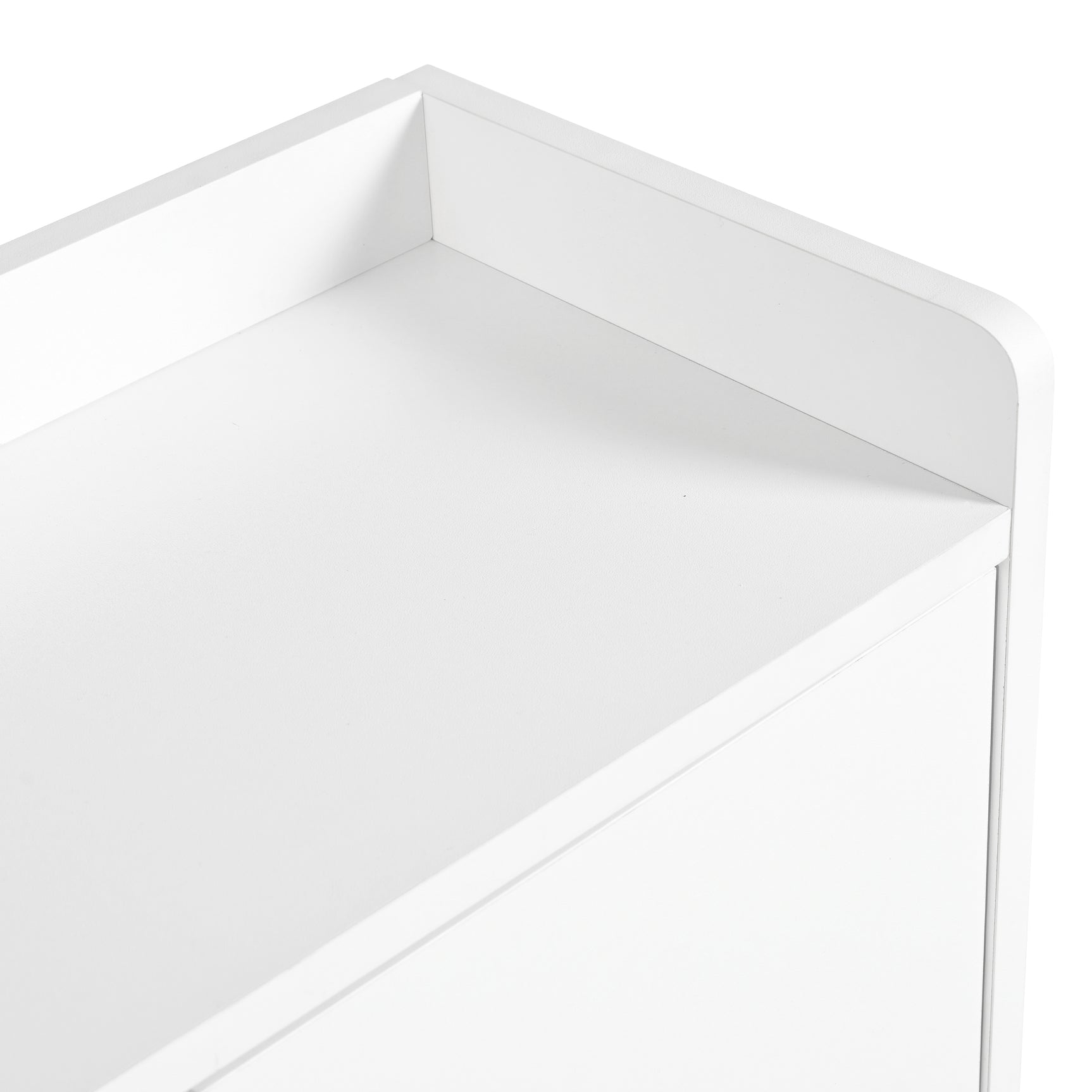White shoe cabinet 119x24x122 cm with 3 tilting drawers, storage drawer, adjustable shelves and folding bench