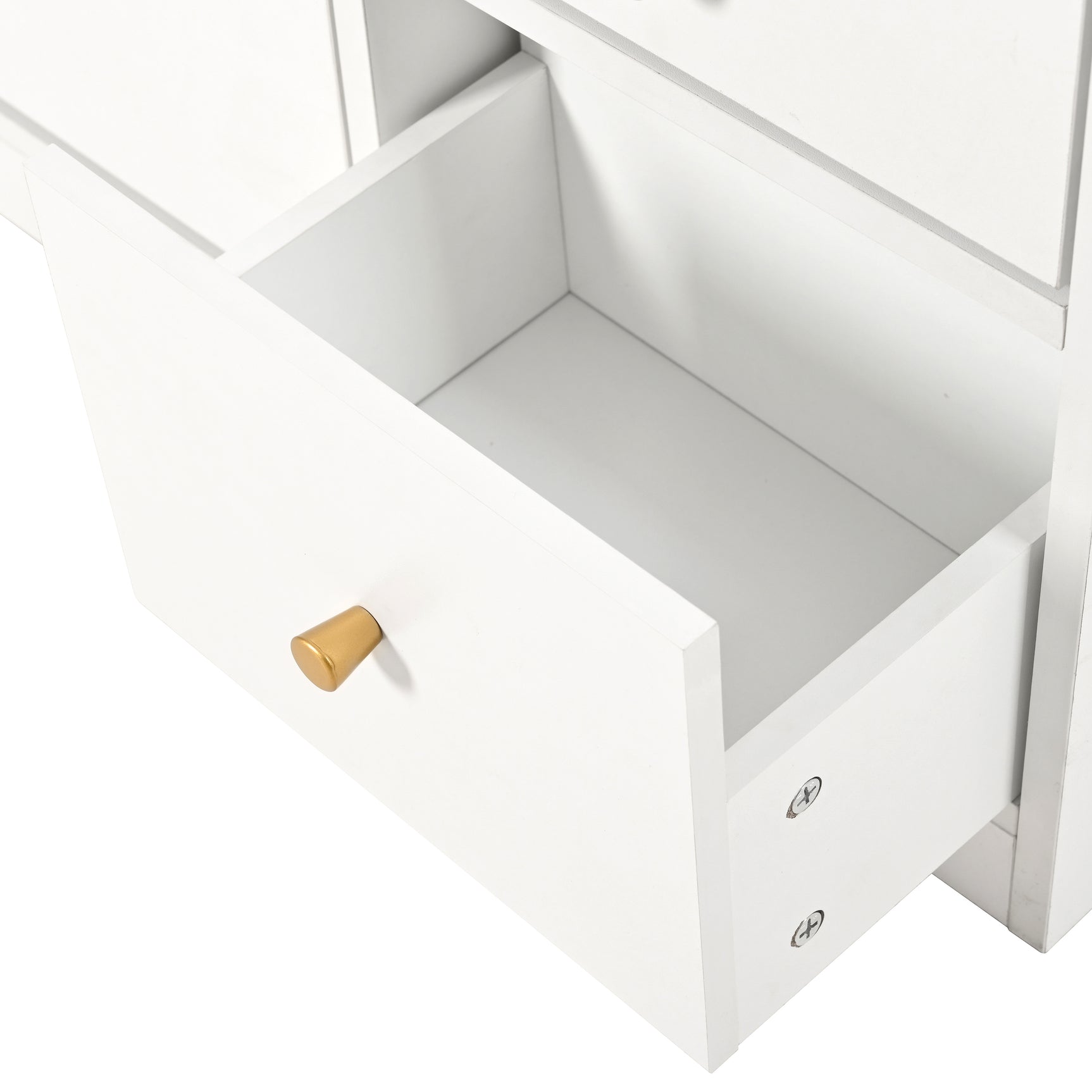 White shoe cabinet 119x24x122 cm with 3 tilting drawers, storage drawer, adjustable shelves and folding bench