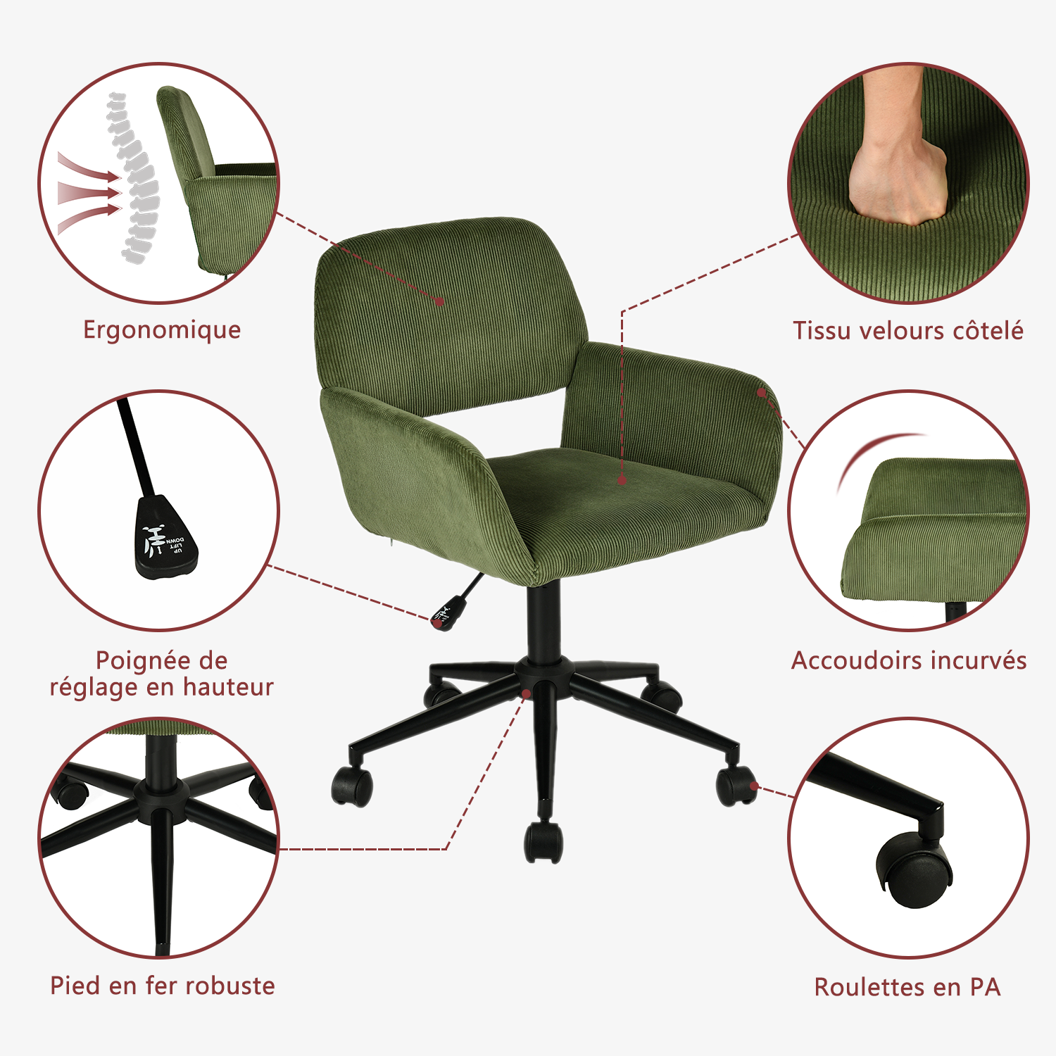 Black metal folding desk and olive green corduroy office chair set – ASCOLI & ROSS