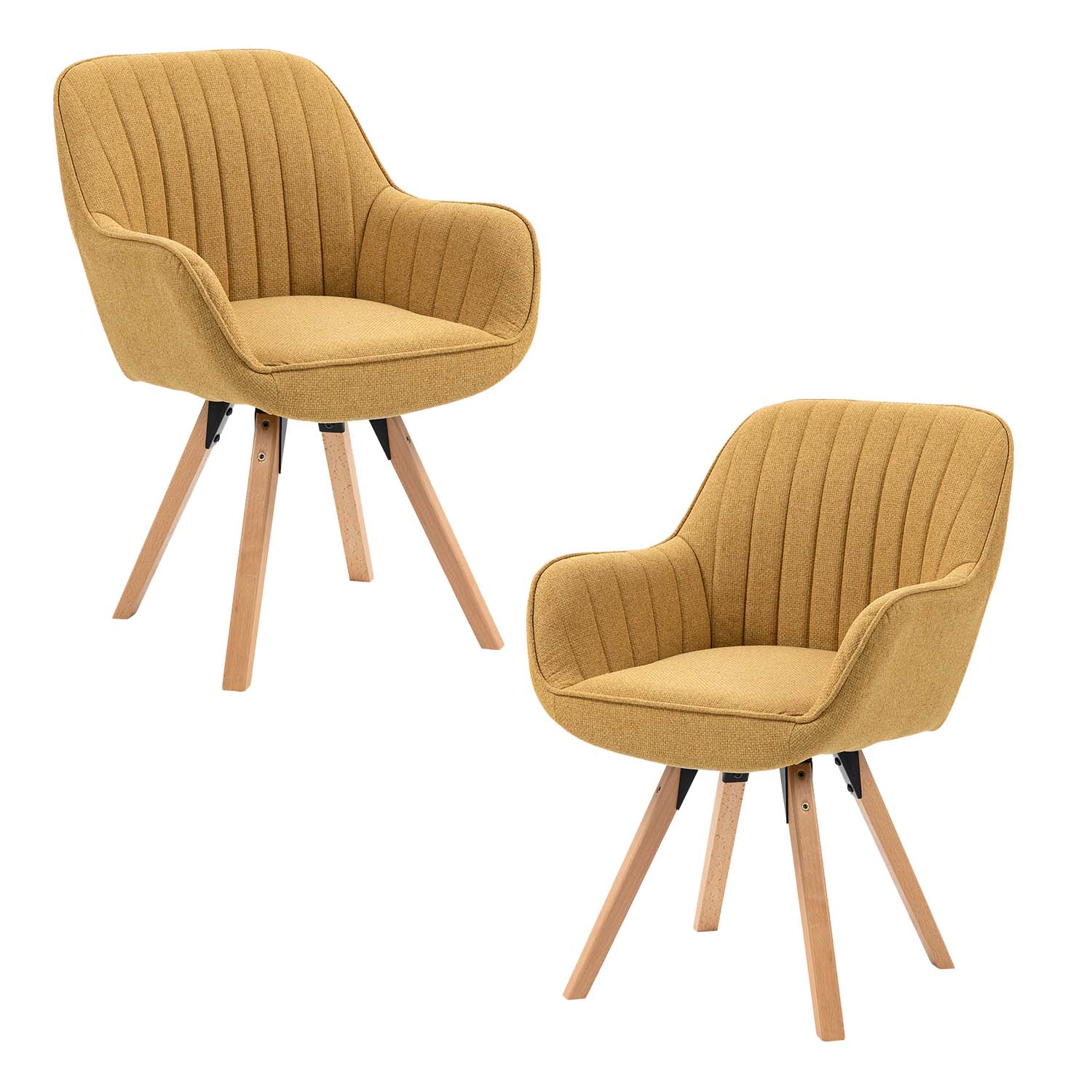 Lot de 2 chaises de salle à manger confortables en tissu jaune pivotantes 360° - CARSON FABRIC YELLOW 2PCS