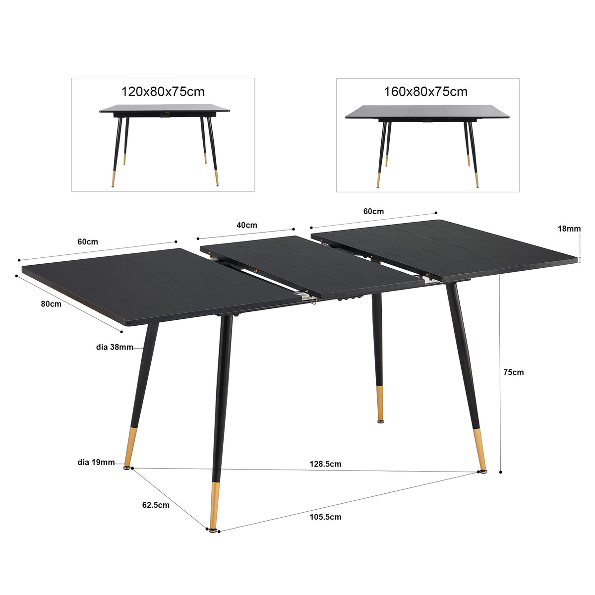 Ensemble de salle à manger comprenant une table extensible et 4 chaises en suédine marron
