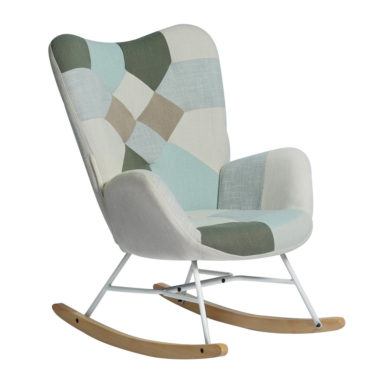 Skandinavischer Stillensessel mit Armlehnen im Aqua gepolsterten Patchwork -Stoff - Epping