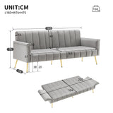 2-Sitzer-Schlafsofa aus dunkelgrauem Stoff mit Seitentaschen, modernes Schlafsofa