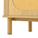 Eichen-Caning-Buffet mit 3 Schubladen, 2 Türen, einstellbaren Regalen und Anti-Breeching-Geräte-120 × 40 × 74 cm