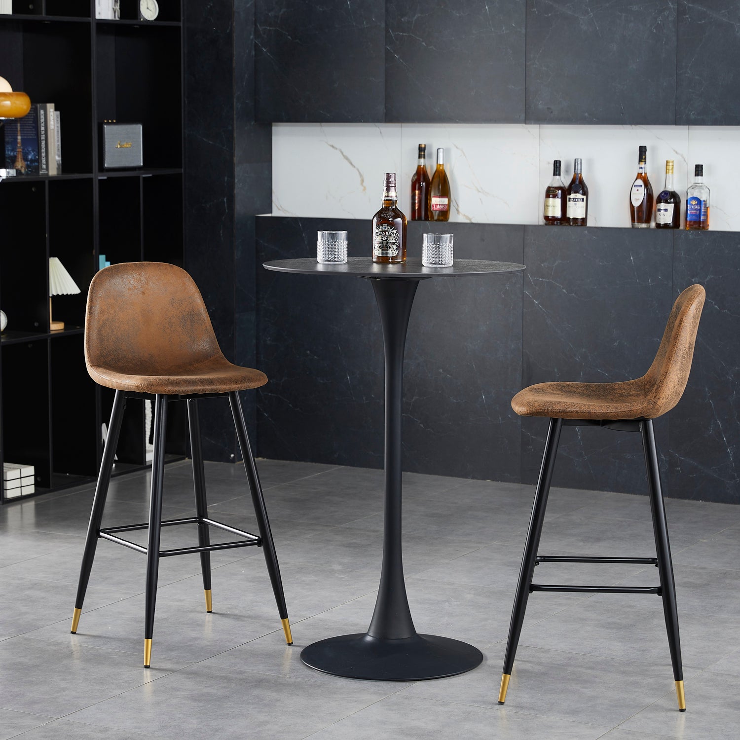 Set of 2 industrial bar stools with suede back - CHARLTON BAR
