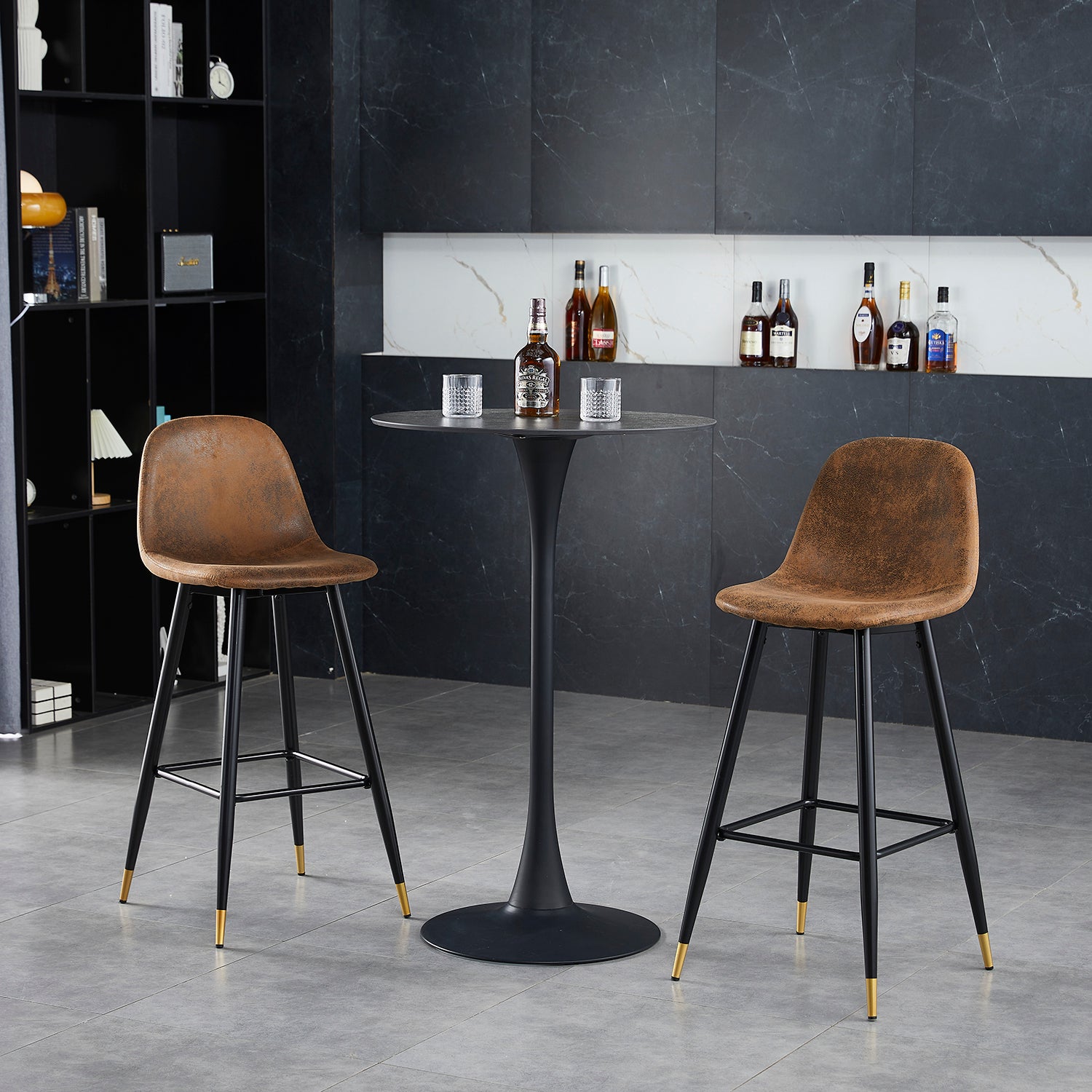 Set of 6 industrial bar stools with suede file - Charlton Bar