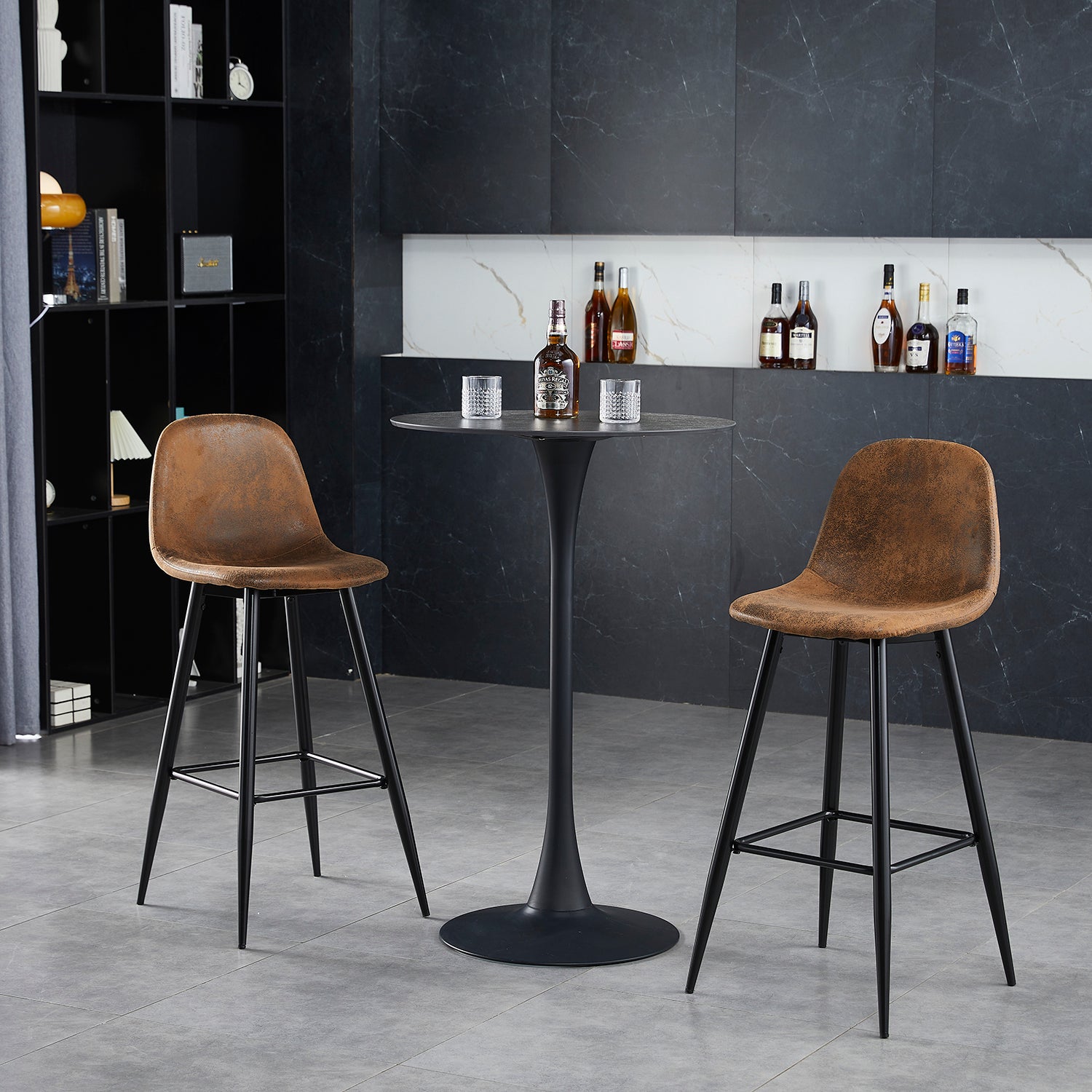 Lot de 6 tabourets de bar industriels avec dossier en suédine - CHARLTON BAR
