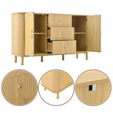 Eichen-Caning-Buffet mit 3 Schubladen, 2 Türen, einstellbaren Regalen und Anti-Breeching-Geräte-120 × 40 × 74 cm