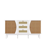 Buffet blanc moderne avec 3 tiroirs en rotin et portes coulissantes