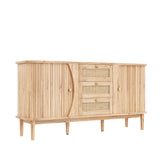 Holzbuffet mit Schiebetüren, 3 verstellbare Schubladen und Regale, abgerundete Tablett