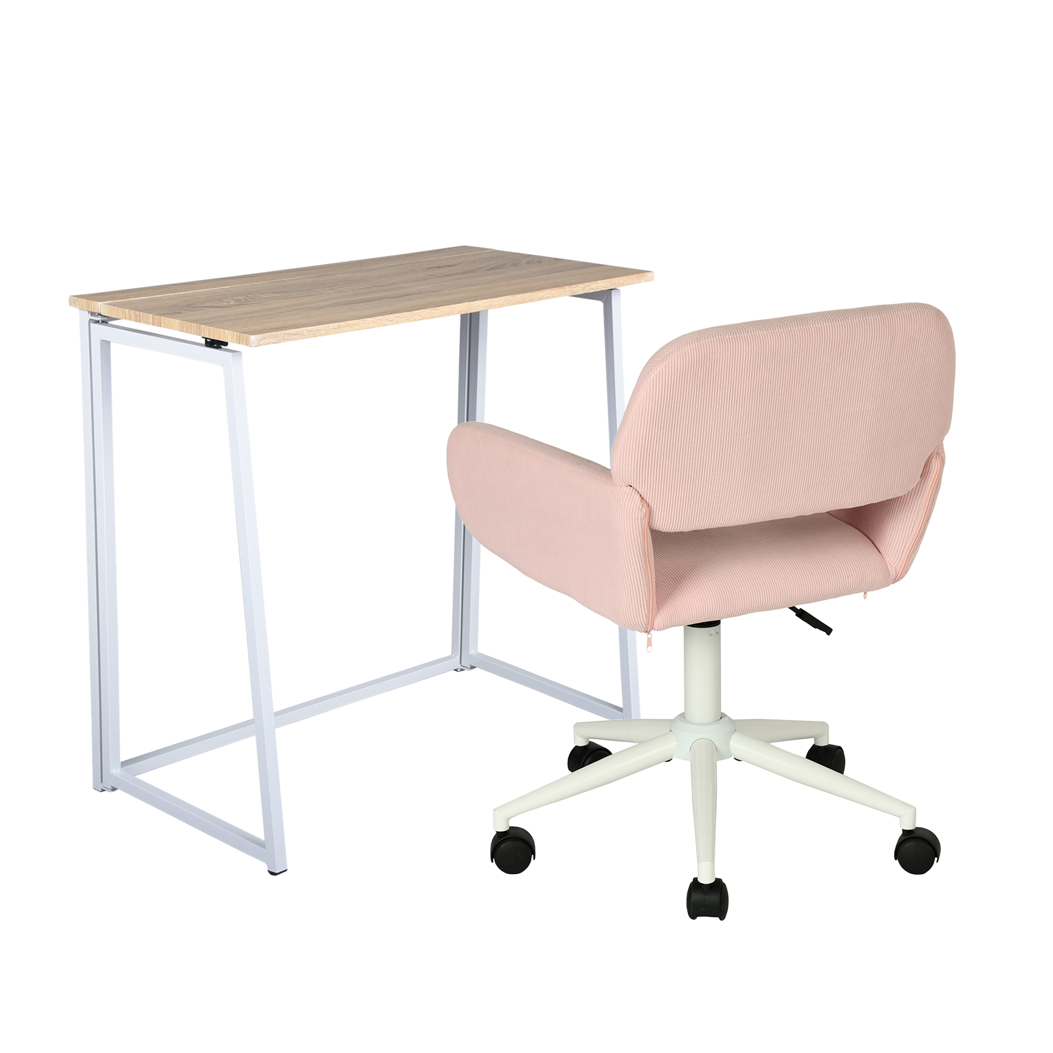 Ensemble bureau pliable et fauteuil de bureau en velours côtelé rose - ASCOLI & ROSS