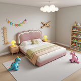 LED -gepolstertes Doppelbett 140 × 200 cm in rosa Samt mit einstellbarem Kopfteil und Basis (ohne Matratzen)