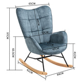 Fauteuil à bascule allaitement scandinave avec accoudoirs en velours bleu à surpiqûres - KELAN