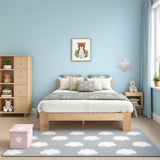 Double bed 140x200 cm in solid wood of natural pine with slatted base and headboard, robust structure and timeless design, without mattresses.