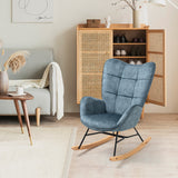 Fauteuil à bascule allaitement scandinave avec accoudoirs en velours bleu à surpiqûres - KELAN