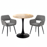 Ensemble de salle à manger de style scandinave comprenant une table ronde en chêne et 2 chaises en velours côtelé gris