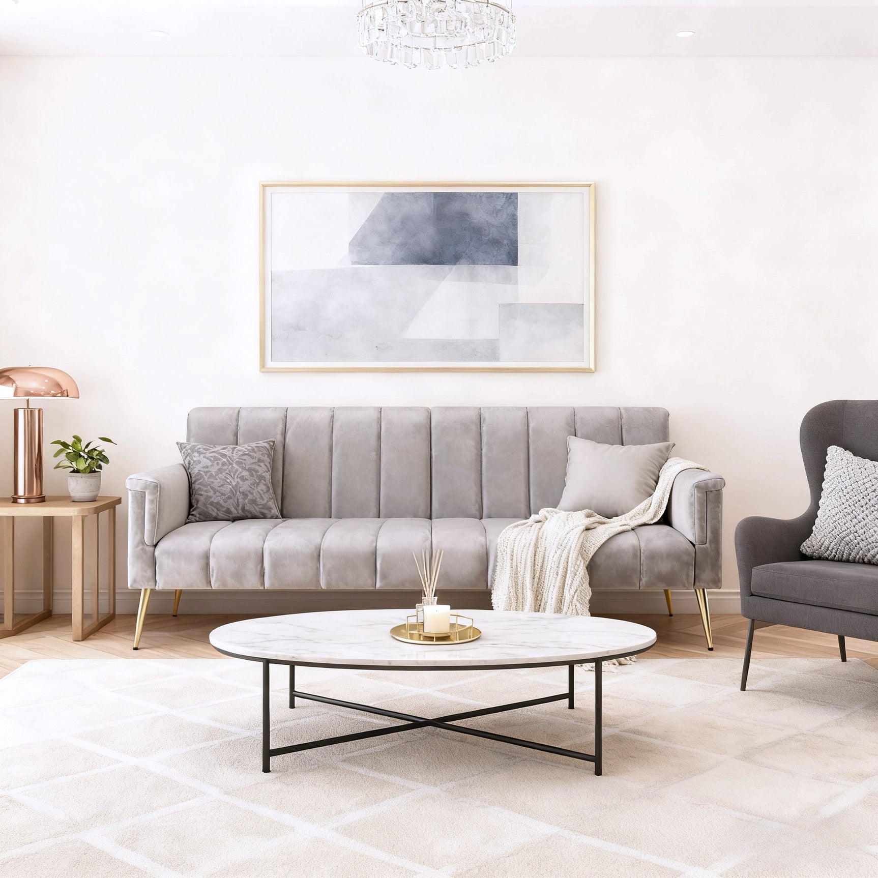 2-Sitzer-Schlafsofa aus dunkelgrauem Stoff mit Seitentaschen, modernes Schlafsofa