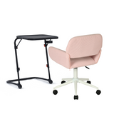 Ensemble avec table d’appoint noire pliable et fauteuil de bureau en velours côtelé rose - BASELINE & ROSS