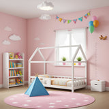 Cabin bed children 90x200 cm white in solid wood with blackboard, slatted box spring and safety barriers, without mattresses