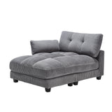 Canapé lounge moderne en velours côtelé avec porte-gobelets et poche latérale, gris