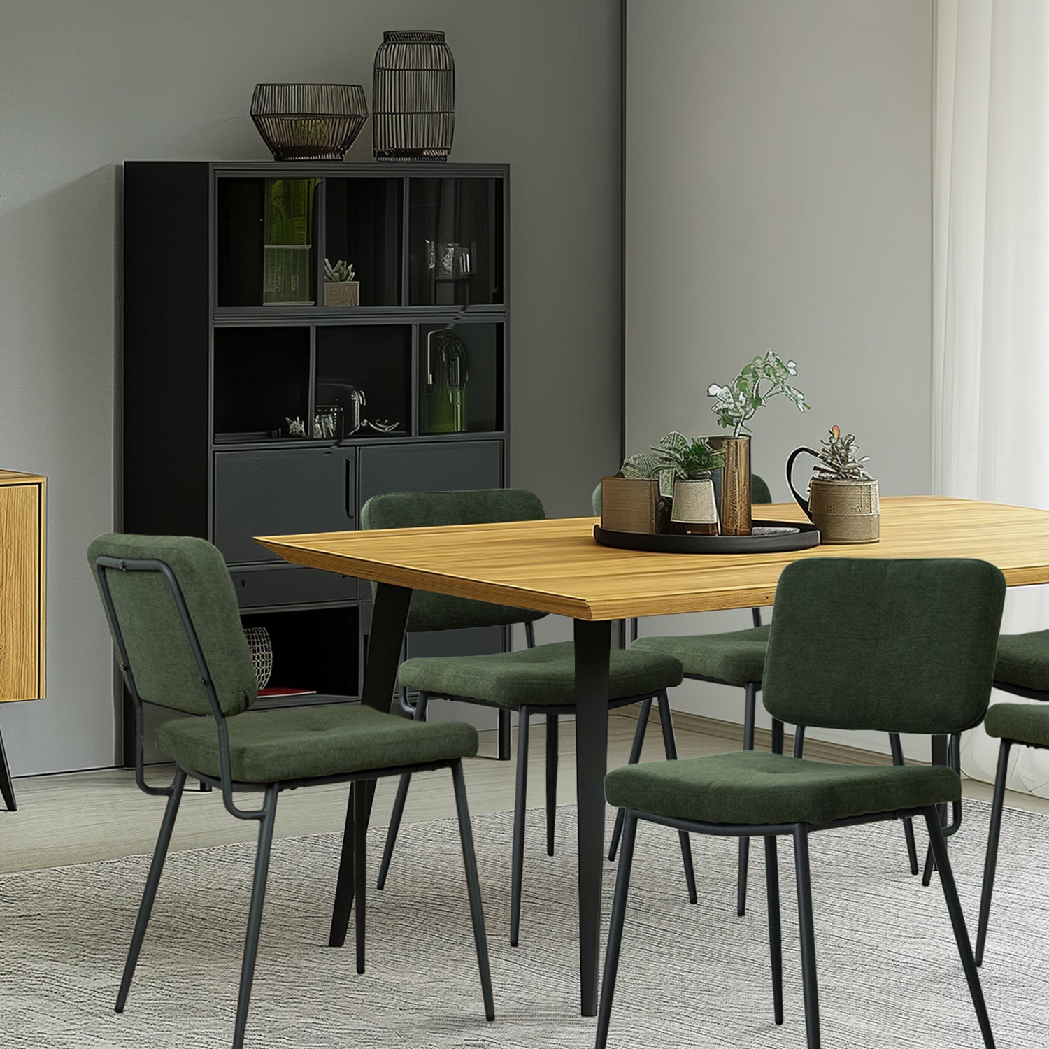 Lot de 6 chaises de salle à manger industrielles en tissu vert - KAROMI